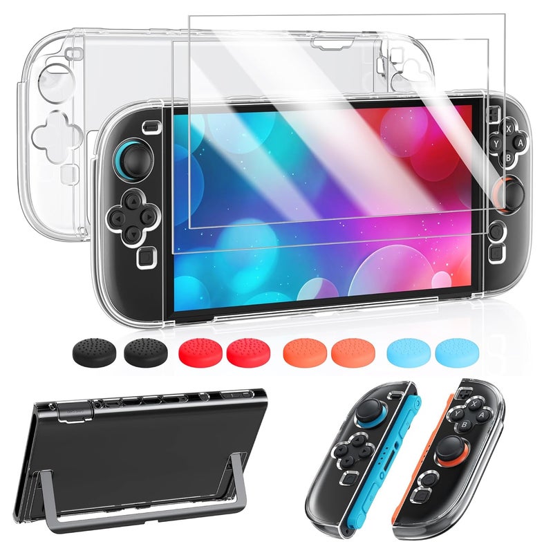 FYOUNG Protective Case for Nintendo Switch 2 2025, Slim Hard Shell for Switch 2 Accessories, Scratch&Shock Protection Cover with Screen Protector, 8 Thumb Grip (Clear, Switch 2 7.9inch) - Image 1